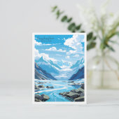 Franz Josef Glacier vintage reisillustratie Briefkaart (Staand voorkant)