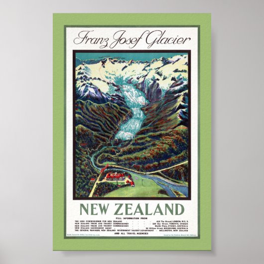 Franz Josef Gletsjer Vintage Reisposter Poster (Voorkant)