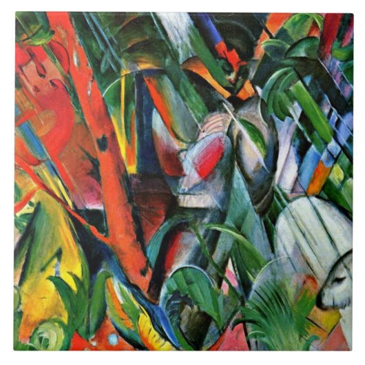 Franz Marc beroemd schilderij, in de regen, Tegeltje (Voorkant)
