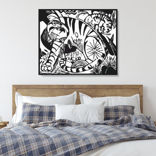 Franz Marc - Black en White Tiger - Abstracte kuns Canvas Afdruk (Insitu (Slaapkamer))