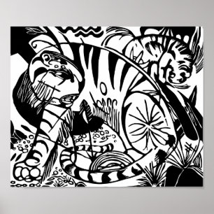 Franz Marc - Black en White Tiger - Abstracte kuns Poster