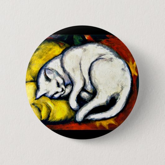 Franz Marc - De Witte Kat, kunstschilderij, Ronde Button 5,7 Cm (Voorkant)