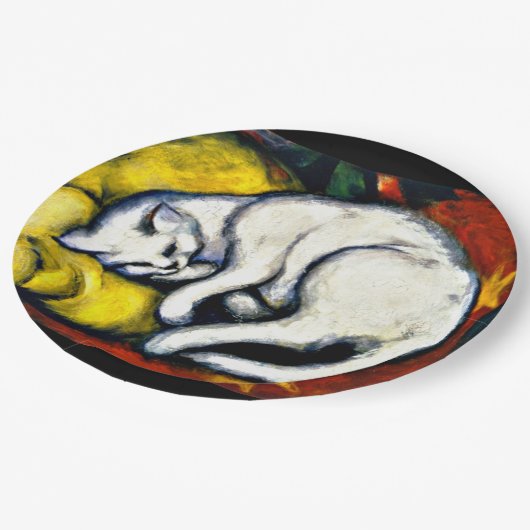 Franz Marc - De witte kat, mooi kunstschilderij, Papieren Bordje (Gekanteld)