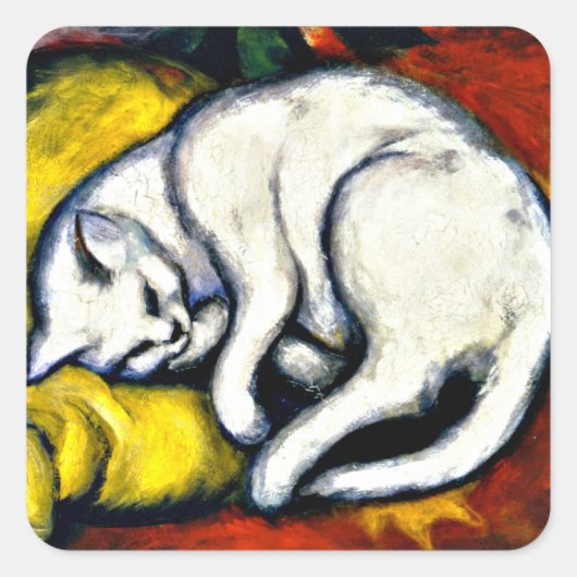 Franz Marc - De witte kat, mooi kunstschilderij Vierkante Sticker (Voorkant)