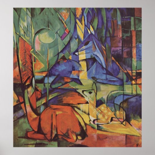 Franz Marc - Deer in Bos II 1913-14 Moon Fawn Poster (Voorkant)
