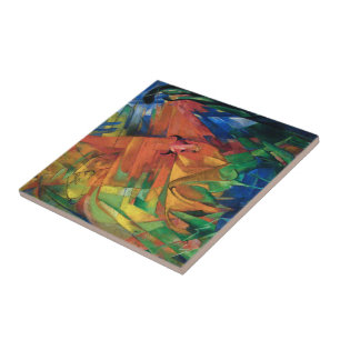 Franz Marc Dieren in een landschap dat kleurrijk i Tegeltje