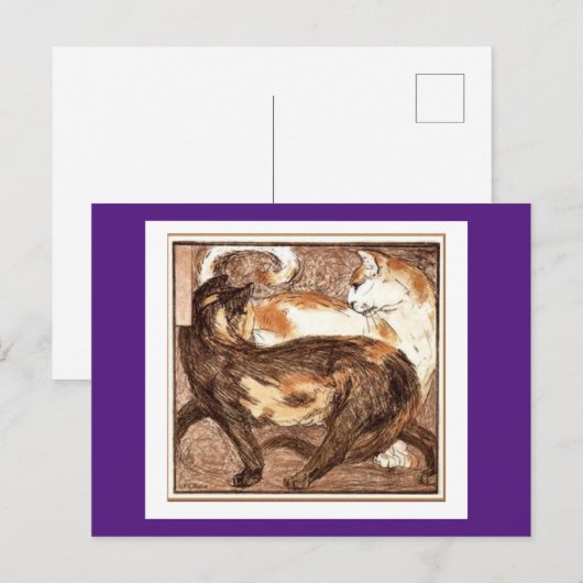 Franz Marc, twee katten, fijne kunst Briefkaart (Voorkant / Achterkant)