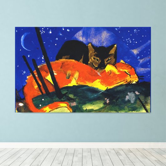 Franz Marc - Two Cats, beroemd schilderij, Canvas Afdruk (Insitu (Houten vloer))