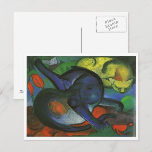 Franz Marc - Two Cats Blue & Yellow 1912 kat oil Briefkaart (Voorkant / Achterkant)