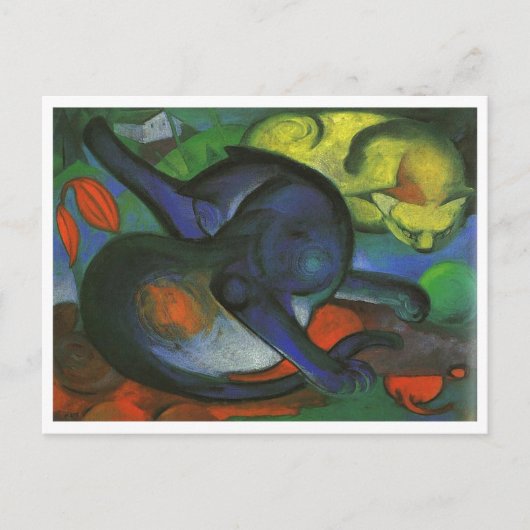Franz Marc - Two Cats Blue & Yellow 1912 kat oil Briefkaart (Voorkant)