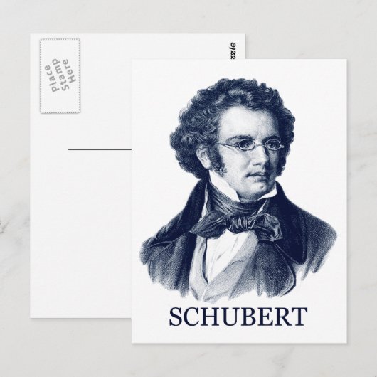 Franz Schubert, blauw Briefkaart (Voorkant / Achterkant)
