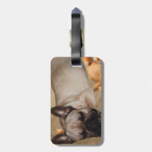 Französische Bulldogge am Meer im Urlaub Bagagelabel (Achterkant verticaal)