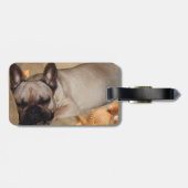 Französische Bulldogge am Meer im Urlaub Bagagelabel (Achterkant horizontaal)