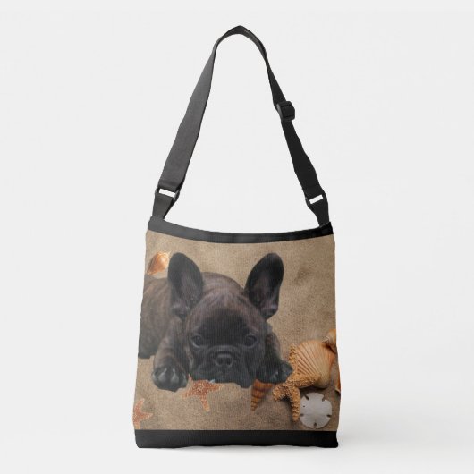 Französische Bulldogge am Meer Urlaub Crossbody Tas (Voorkant)