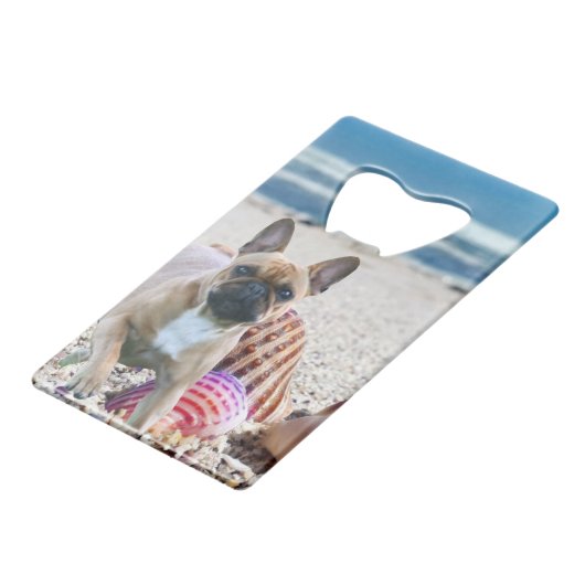 Französische Bulldogge am Strand  Creditkaart Flessenopener (Achterkant Gekanteld)