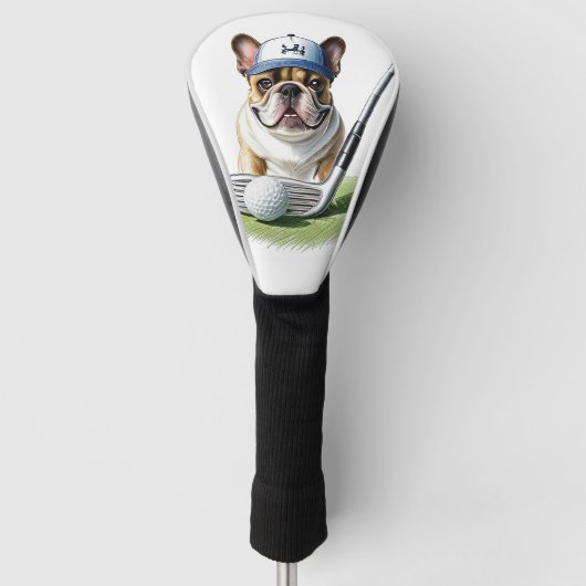 Französische Bulldogge auf Golfplatz im Urlaub Golfheadcover (Voorkant)