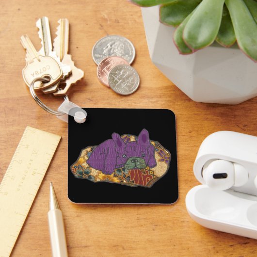 Französische Bulldogge auf Kissen Sleutelhanger (Bureau)