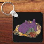 Französische Bulldogge auf Kissen Sleutelhanger (Voorkant)