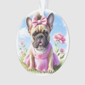 Französische Bulldogge Blumen French Bulldog Ornament (voorkant)
