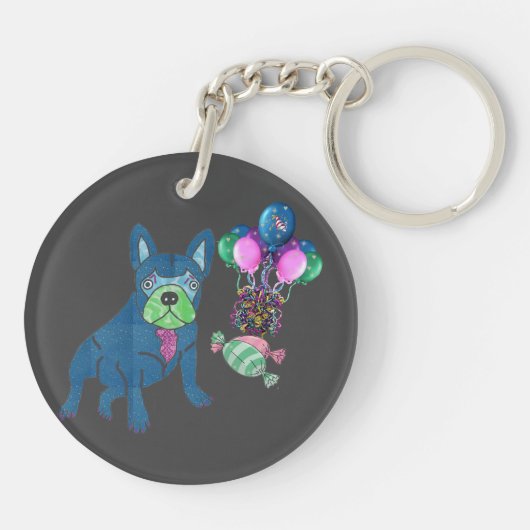 Französische Bulldogge Comic Sleutelhanger (Achterkant)