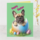 Französische Bulldogge Ei Ostern French Bulldog Kaart (Gele Bloem)