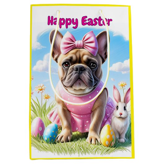 Französische Bulldogge Frohe Ostern French Bulldog Medium Cadeauzakje (Voorkant)