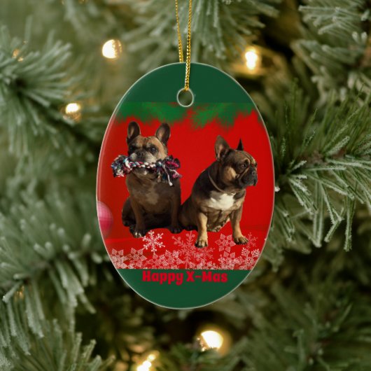Französische Bulldogge Frohe Weihnachten Bulldog Keramisch Ornament (Boom)