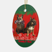 Französische Bulldogge Frohe Weihnachten Keramisch Ornament (Links)