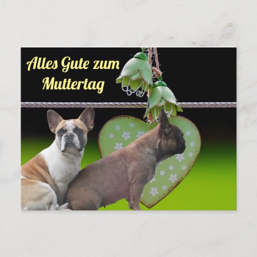 Französische Bulldogge Grünes Herz French Bulldog Briefkaart (Voorkant)