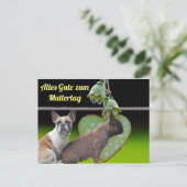 Französische Bulldogge Grünes Herz French Bulldog Briefkaart (Staand voorkant)