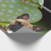 Französische Bulldogge Grünes Herz French Bulldog Cadeaupapier (Hoek)