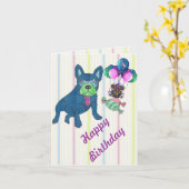 französische Bulldogge Grußkarten Kaart (Gele Bloem)