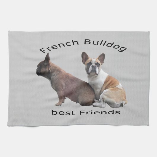 Französische Bulldogge Gute Freunde French Bulldog Theedoek (Horizontaal)