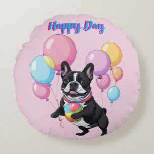 Französische Bulldogge Happy Day Französische Bull Rond Kussen