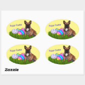 Französische Bulldogge Happy Easter French Bulldog Ovale Sticker (Vel)