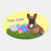 Französische Bulldogge Happy Easter Ovale Sticker (Voorkant)