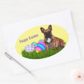 Französische Bulldogge Happy Easter Ovale Sticker (Envelop)