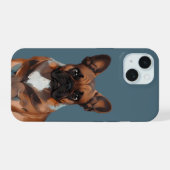Französische Bulldogge in Neon iPhone 15 Case (Achterkant horizontaal)
