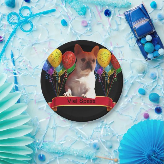 französische Bulldogge mit Ballons  Papieren Bordje (Feest)