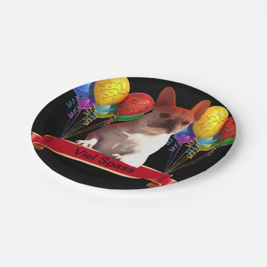 französische Bulldogge mit Ballons  Papieren Bordje (Gekanteld)