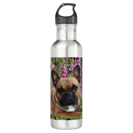 Französische Bulldogge mit Blumen French Bulldog Waterfles (Voorkant)