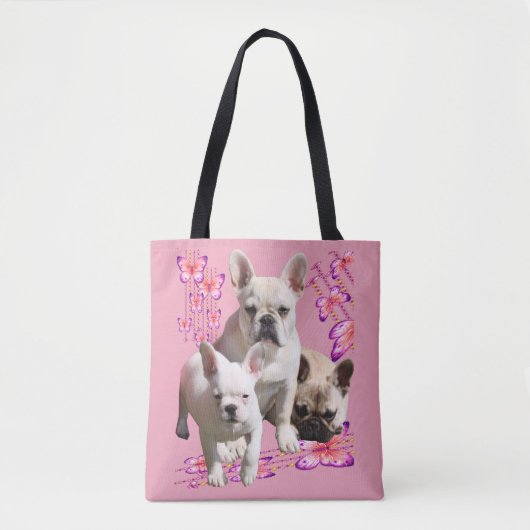 Französische Bulldogge mit drei Bulldoggen in Pink Tote Bag (Voorkant)