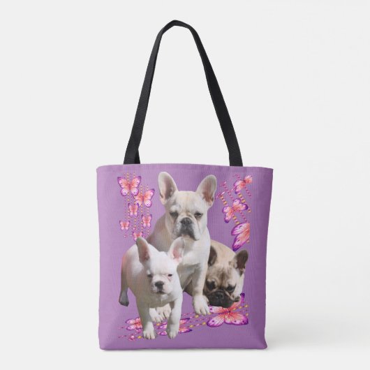 Französische Bulldogge mit drei Bulldoggen in Pink Tote Bag (Achterkant)