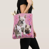Französische Bulldogge mit drei Bulldoggen in Pink Tote Bag (Dichtbij)