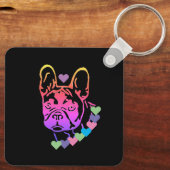 Französische Bulldogge mit drei Bulldoggen Sleutelhanger (Achterkant)