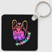 Französische Bulldogge mit drei Bulldoggen Sleutelhanger (Achterkant)