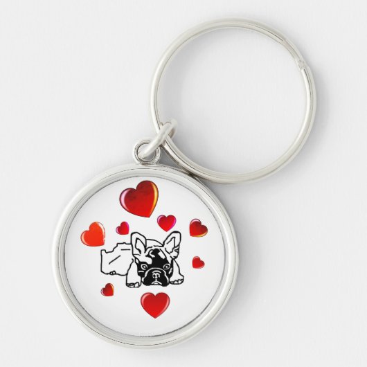 Französische Bulldogge mit Herz Schlüsselanhänger Sleutelhanger (Voorkant)