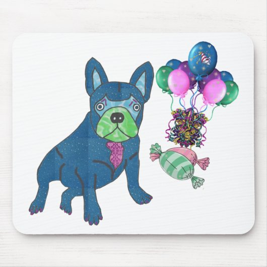 Französische Bulldogge mit Luftballons Mousepad Muismat (Voorkant)