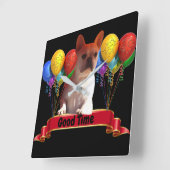 Französische Bulldogge mit Luftballons Vierkante Klok (Hoek)
