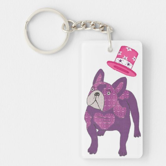 Französische Bulldogge mit Zylinder Shirt Sleutelhanger (Voorkant)